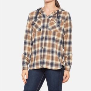 Carhartt Women’s XXL (20) Relaxed Fit Flannel Hooded LS Shirt #104517 Brown